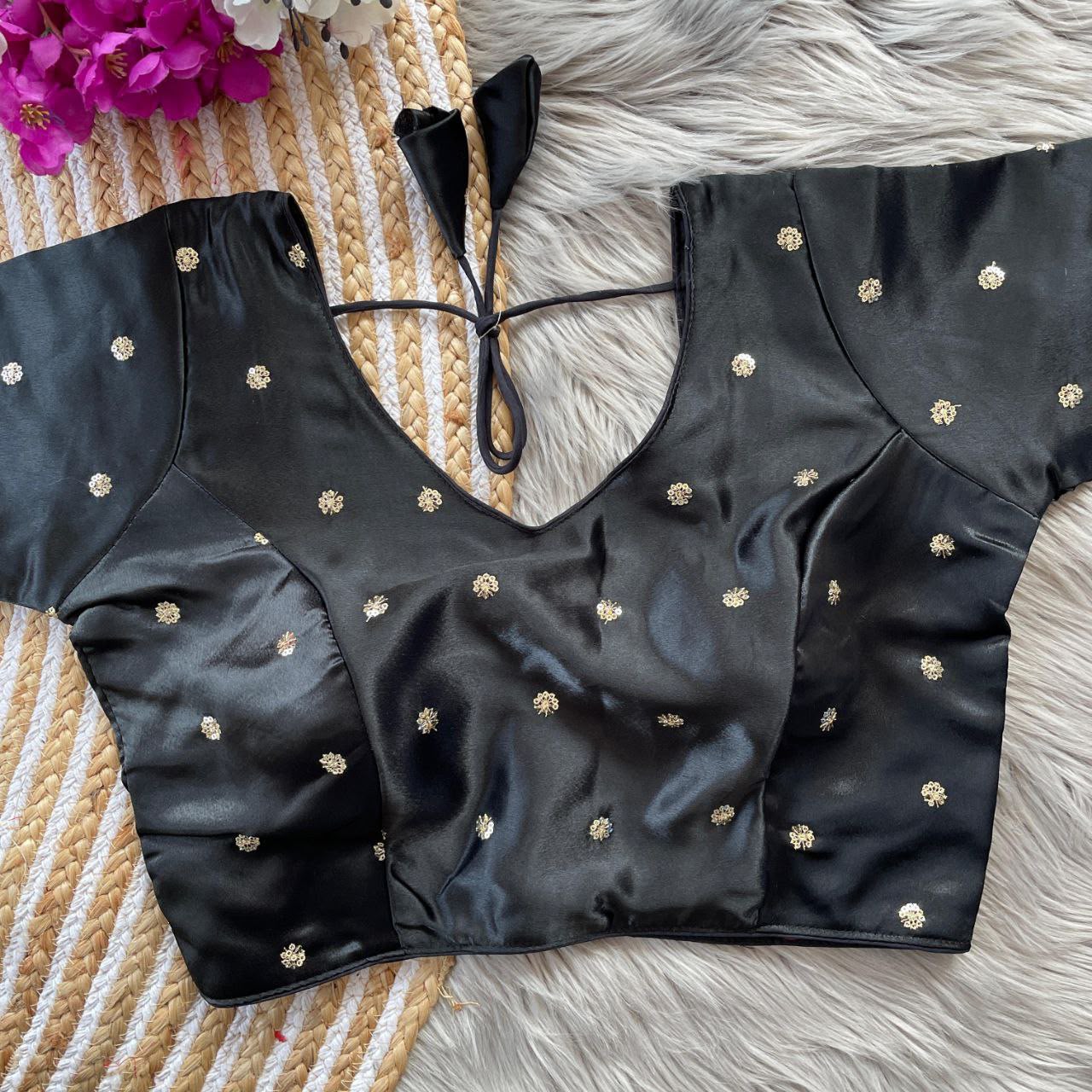 Satin Butty Silk Blouse-Black